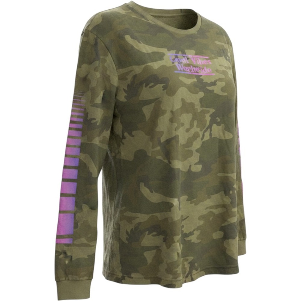 Bluenotes Camo T-Shirt Women Large Green Graphic Long Sleeve Pink Camouflage